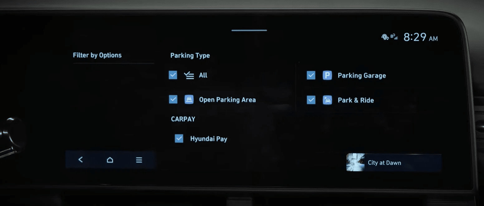 2024 Hyundai Kona 将搭载 Hyundai Pay 车内支付系统,可通过中控屏幕主机存置信用卡,在车内支付停车场费用