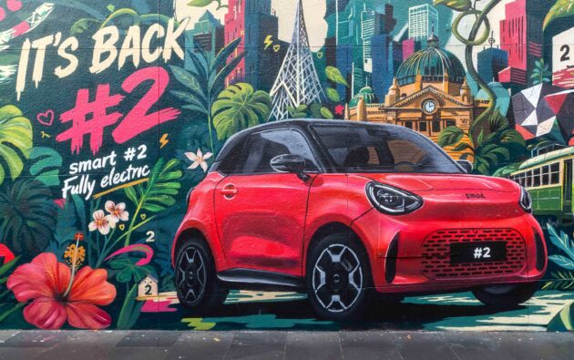 smart #2 以壁画形式提前对外预告, 全新纯电动双座小车, 续航里程300公里, 10月12日全球首发, smart fortwo 后继车款?