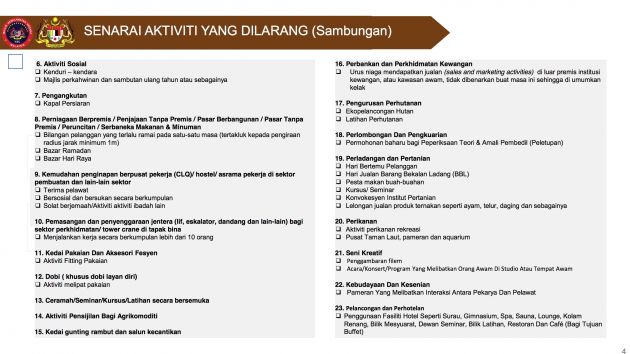 PKPB: Senarai aktiviti yang masih tidak dibenarkan
