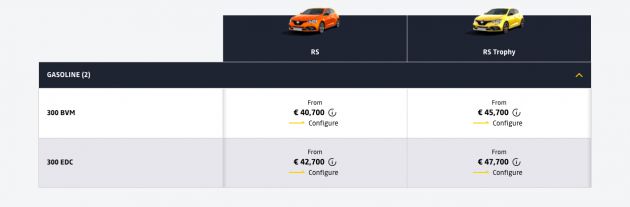 Renault Megane RS 300 facelift in UK as EDC auto only