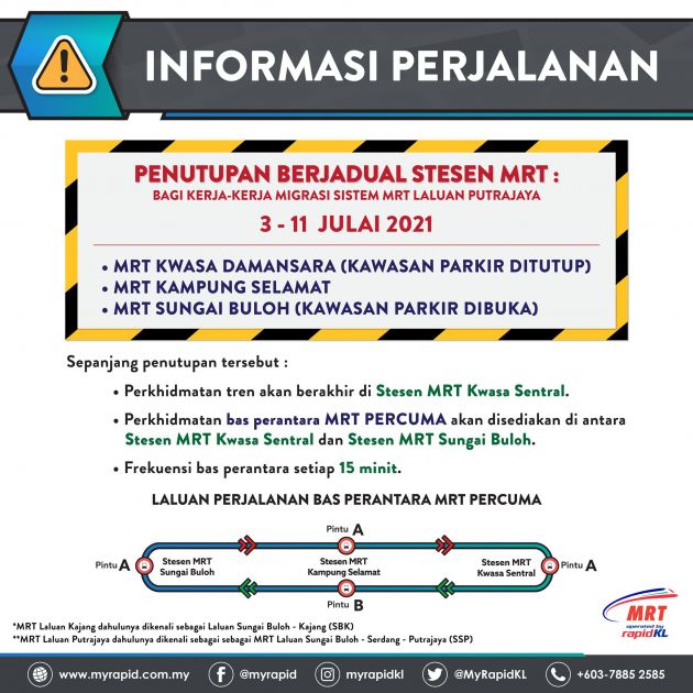 Beberapa stesen MRT Laluan Kajang ditutup sementara pada 3-11 Julai – bas perantara disediakan