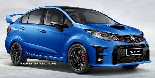 2022 Proton Persona rendered with a sporty body kit, bonnet scoop and huge rear wing – like what you see?