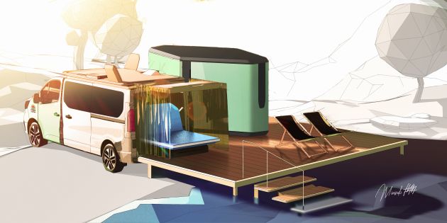 Renault Hippie Caviar Hotel – EV camper van concept with concierge services, logistics container delivery