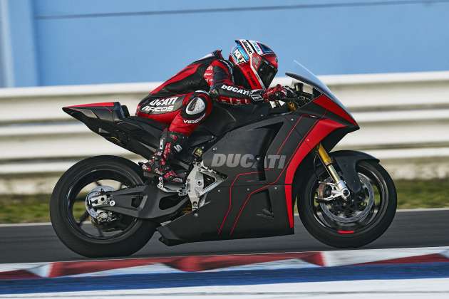 Ducati V21L MotoE prototype e-racing bike on track