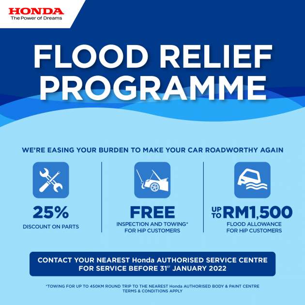 Honda flood relief programme – 25% off genuine parts, free towing and RM1,500 allowance for HiP customers