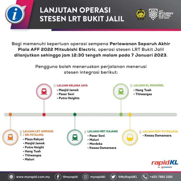 AFF Cup Malaysia vs Thailand semi-finals at Stadium Bukit Jalil tomorrow night – LRT extended to 12.30 am