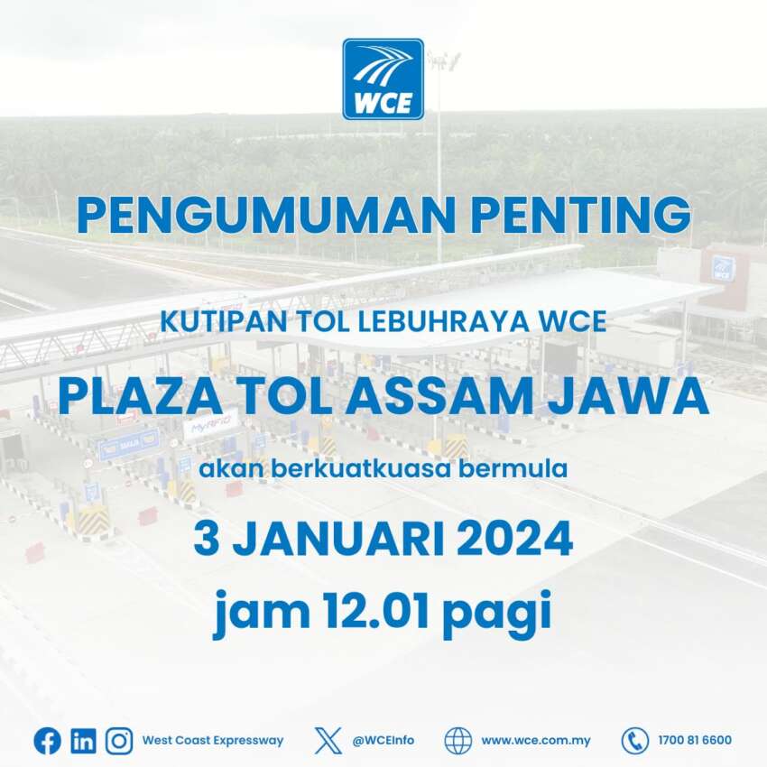 West Coast Expressway (WCE) toll collection at Assam Jawa starts today after 42-day free trial – from RM4.12 1711826