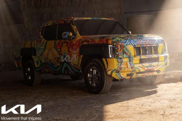 Kia Tasman 2025 – rupa dengan pelekat penyamaran didedahkan; lawan Toyota Hilux, overfender petak