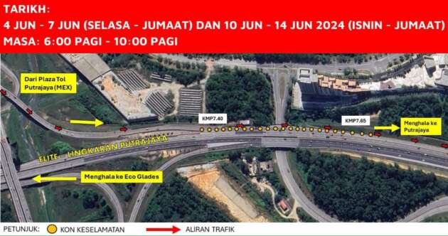 New traffic flow trial MEX Highway’s Putrajaya exit – weekdays 6am to 10am, from today till June 14