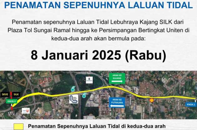 Kajang Silk Highway tidal flow discontinued from Jan 8