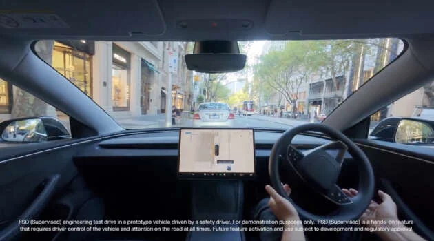 Tesla Full Self Driving – right-hand-drive example demonstrated in supervised testing in Australia