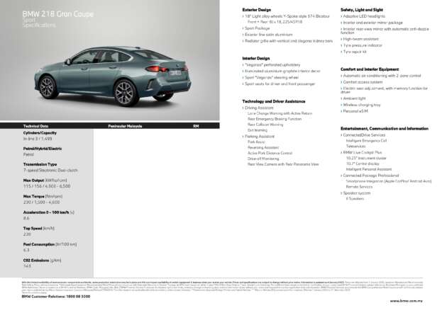 2025 BMW 218 Gran Coupe official Malaysian pricing – RM218,800, CKD, 2nd-gen F74, Sport trim, more power