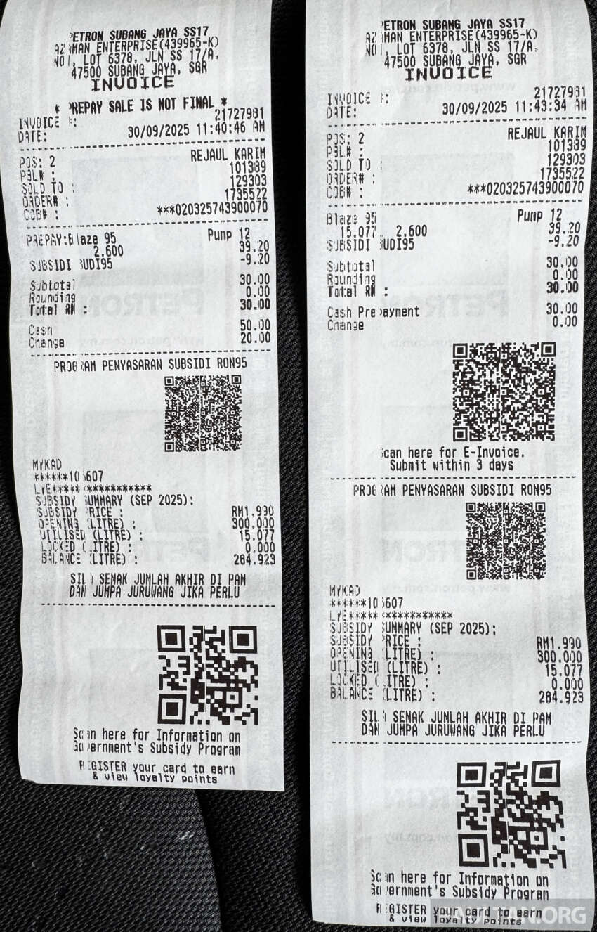 Budi95: Pump displays price based on RM2.60 – see Petronas, Shell, BHPetrol, Petron, Caltex receipts here 1976525