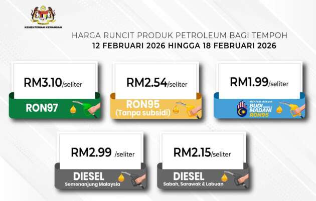 Malaysian fuel prices February 12 to 18, 2026 – diesel up 3 sen, RM2.99 per litre; RON95, RON97 unchanged