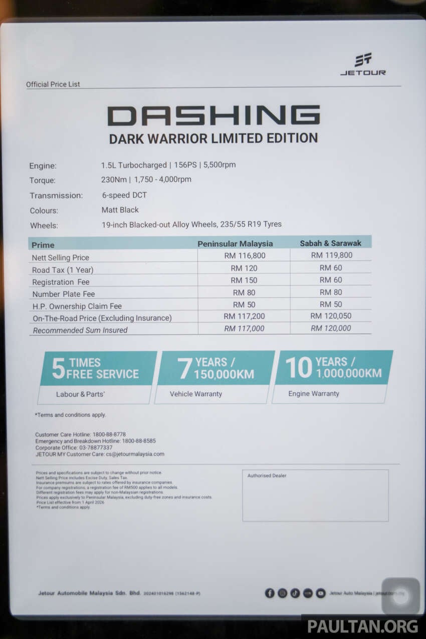 Jetour Dashing Dark Warrior Limited Edition launched – matte black exterior, 156 PS/230 Nm 1.5T, RM117k 2060112