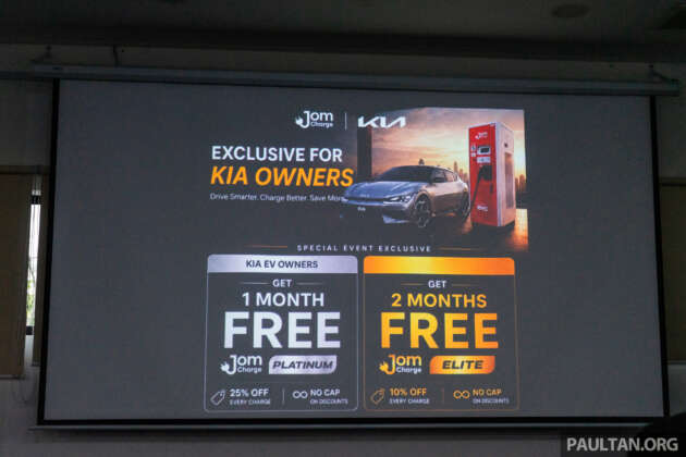 JomCharge Platinum subscription – 25% discount, RM39.90 per month; Kia EV owners get 1 month free