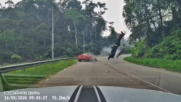 Superbiker overshoots corner, rams into Audi in Jelebu