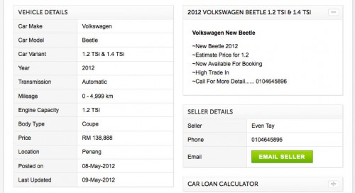 New VW Beetle ad spotted on oto.my – 1.2 TSI, RM138,888